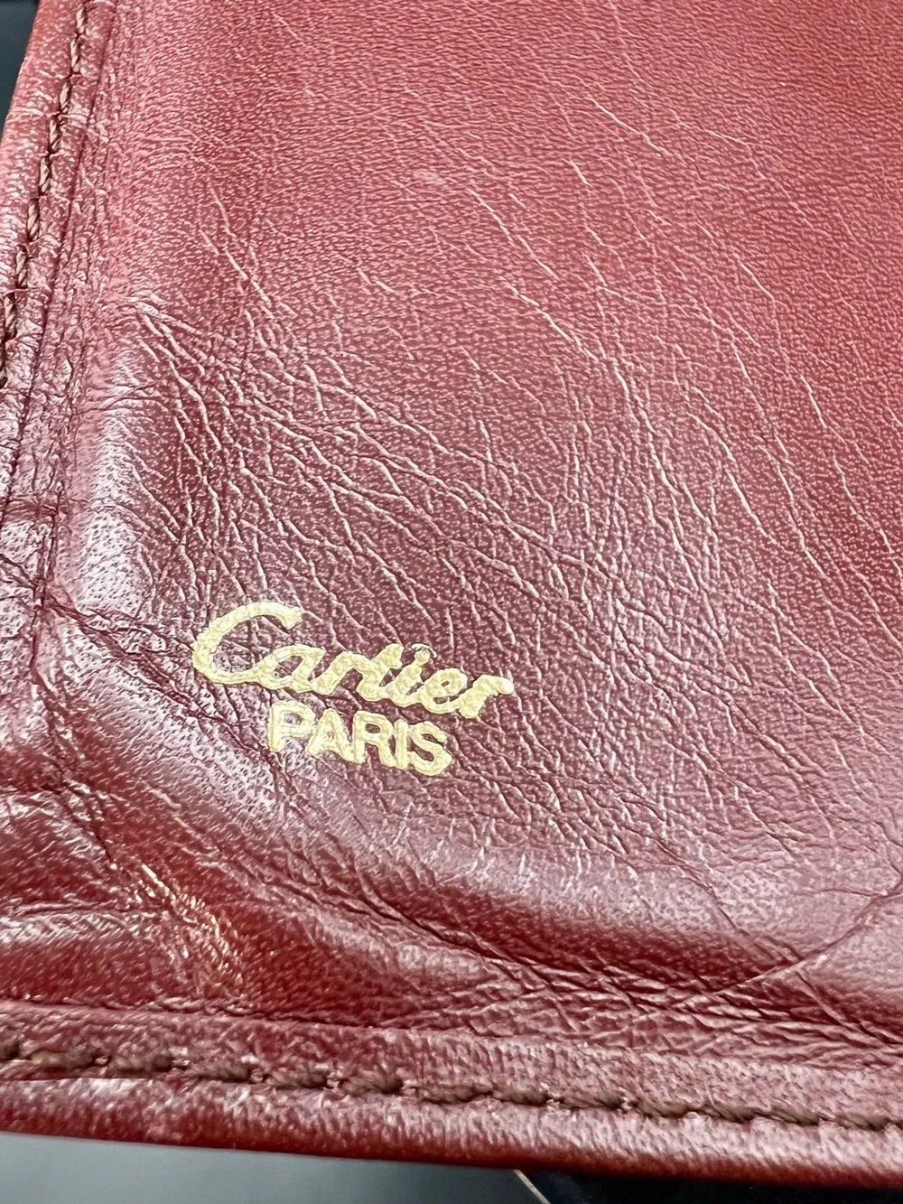 Cartier Vintage Must be Cartier Burgundy Leather Bifold Wallet w/GHW-Pre-Loved